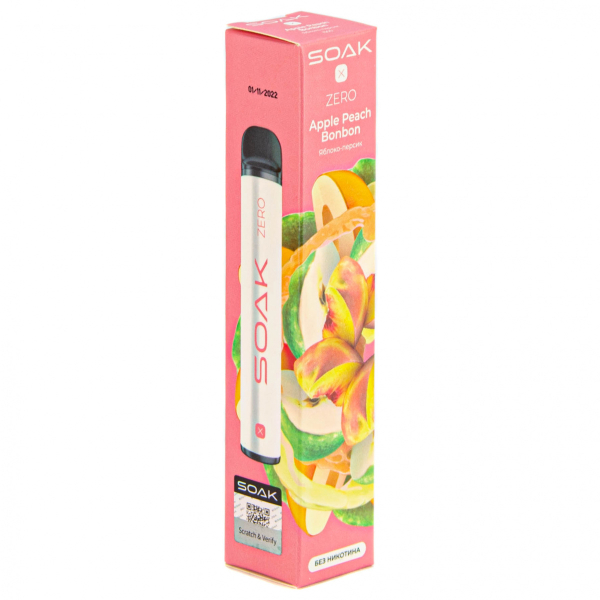 SOAK X ZERO Apple peach bonbon 1500 затяжек (без никотина) в Самаре