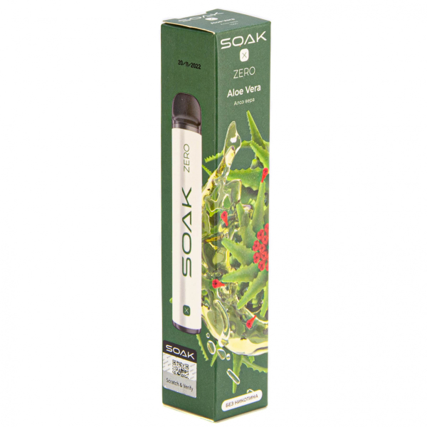 SOAK X ZERO Aloe vera 1500 затяжек (без никотина) в Самаре
