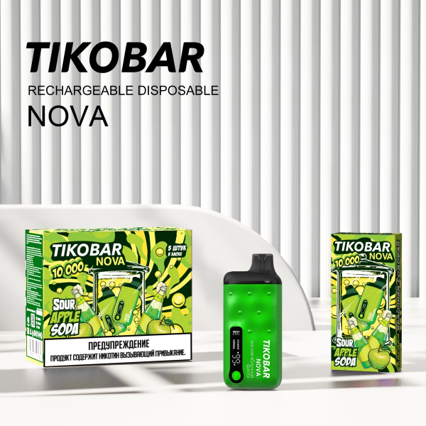 Электронка Tikobar Nova Кислая Яблочная Содовая 10000 Затяжек в Самаре