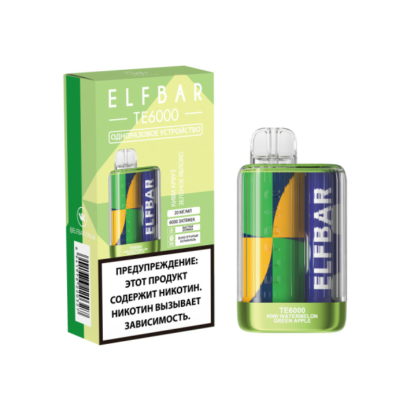 ЭСДН ELF BAR Te Киви Арбуз Зеленое Яблоко 6000 затяжек в Самаре